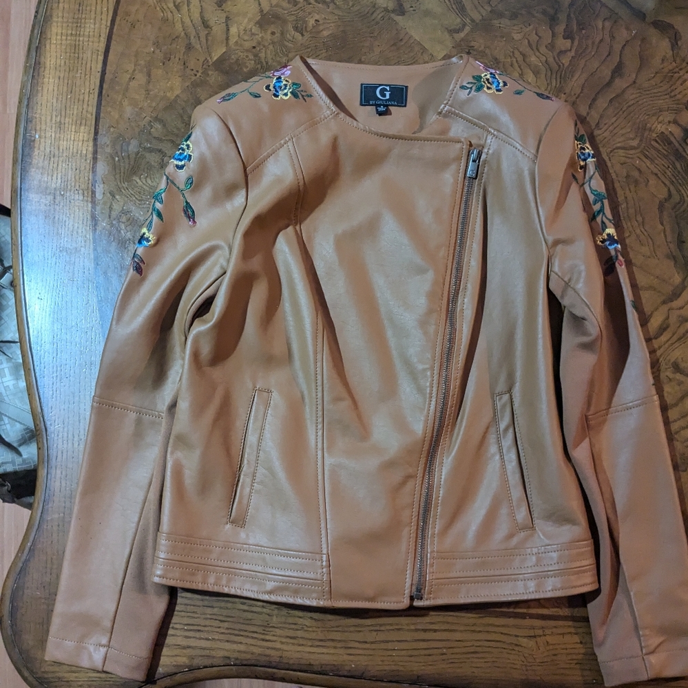 G by Giuliana Embroidered Leather Moto Jacket